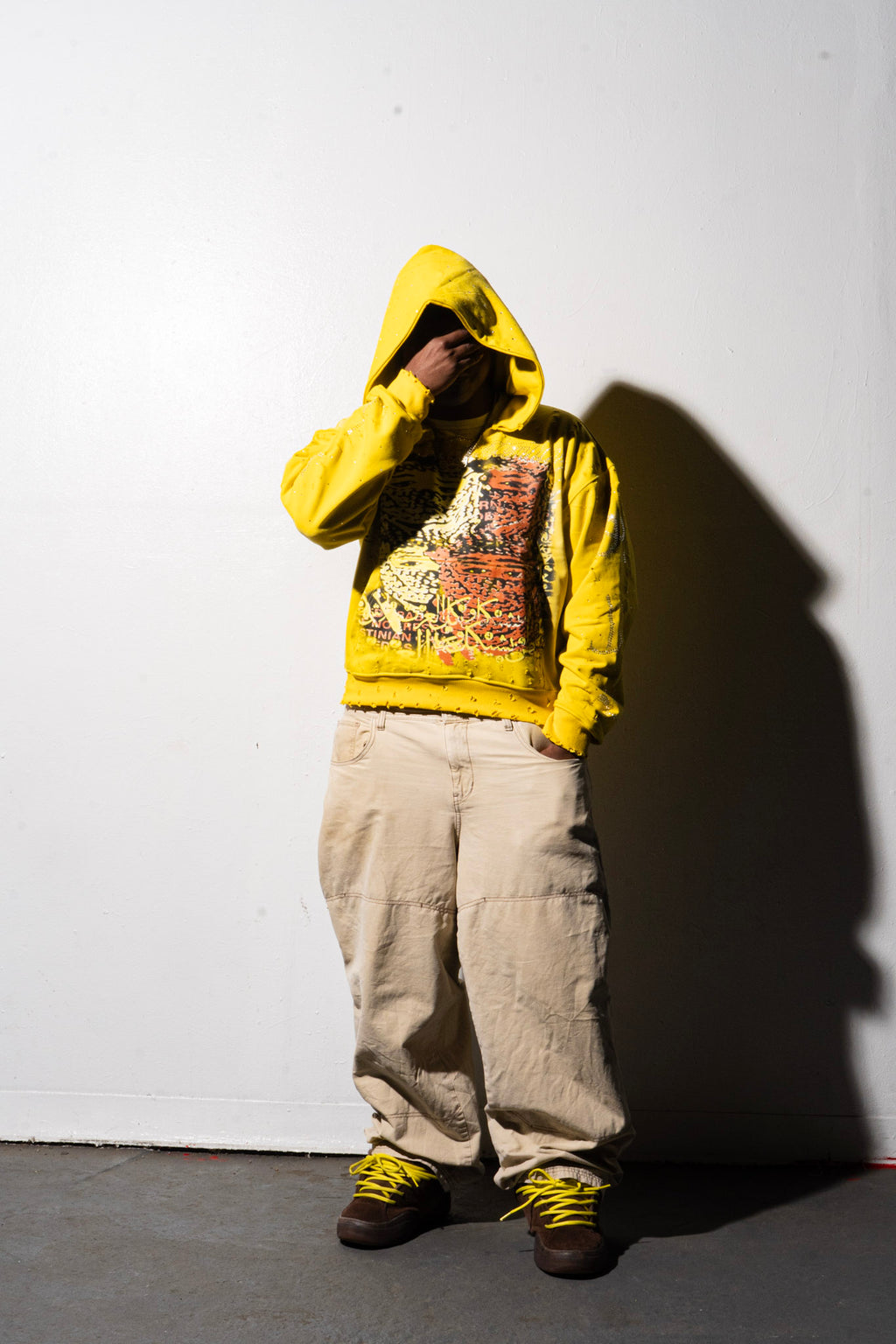 Slime signature yellow “ Glitched” neck crew hoodie